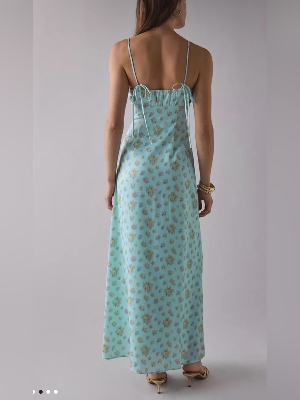 Urban Outfitters Light Blue Floral Satin Slip Dress with Pink Lace Trim - Picture 3 of 8